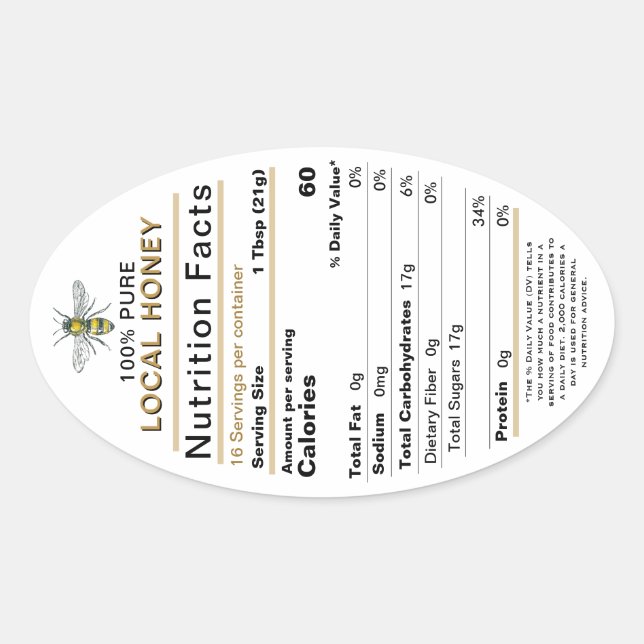 Etiqueta ovalada de la nutrición de la miel de 202 (Anverso)