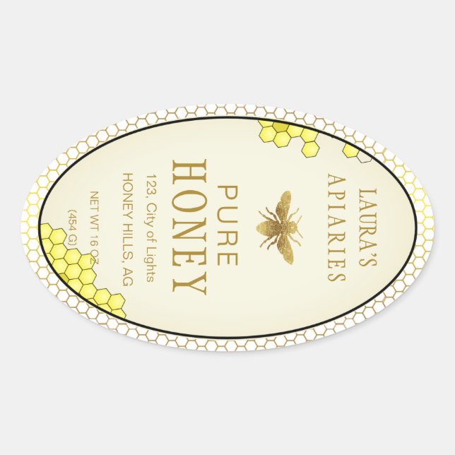 Etiqueta ovalada vintage de abeja reina apicultor  (Anverso)