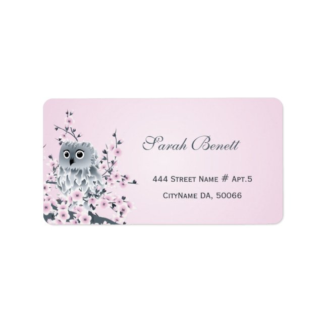 Etiqueta Owl Cherry Blossoms Baby Shower (Frente)