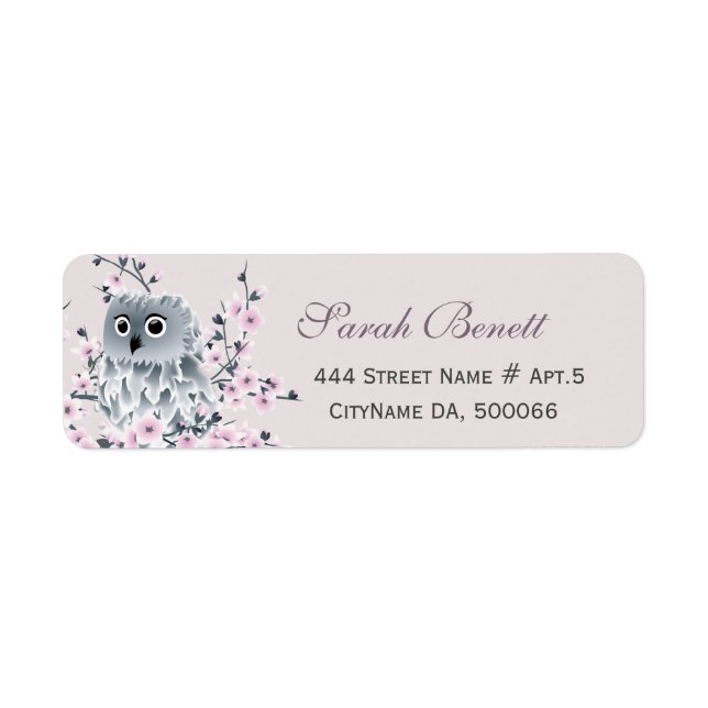 Etiqueta Owl Cherry Blossoms Baby Shower (Frente)