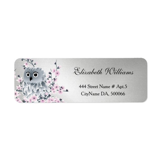 Etiqueta Owl Cherry Blossoms Silver (Frente)