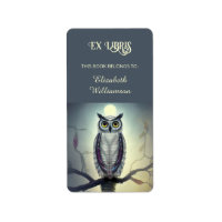 Owl Y Moon | Ex Libris Añadir placa de nombre