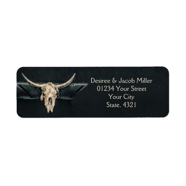 Etiqueta País occidental Beige Gray Rústico Bull Cow Skull (Frente)