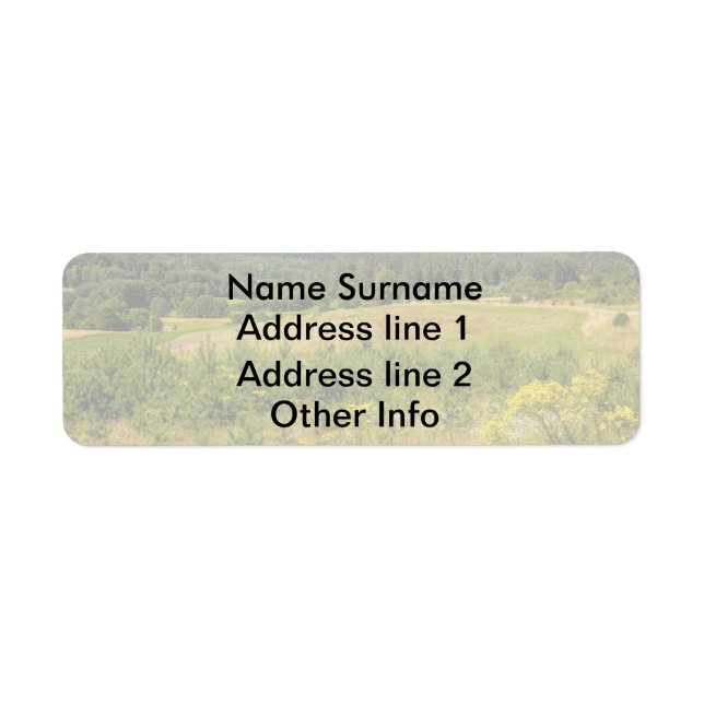 Etiqueta Paisaje en la pradera, colinas verdes y cielo azul (Frente)