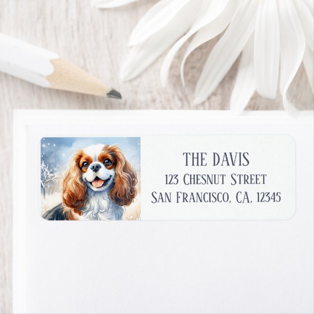 Etiqueta Paisaje frío Acuarela Cavalier King Charles (In situ)