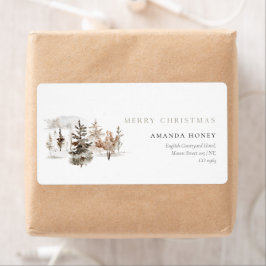 Etiqueta Paisaje invernal acuarela de los navidades