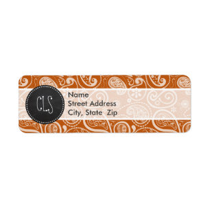 Etiqueta Paisley, Naranja Quemado De Chalkboard Vintage; Fl