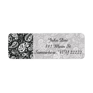 Etiqueta Paisley negra y blanca floral