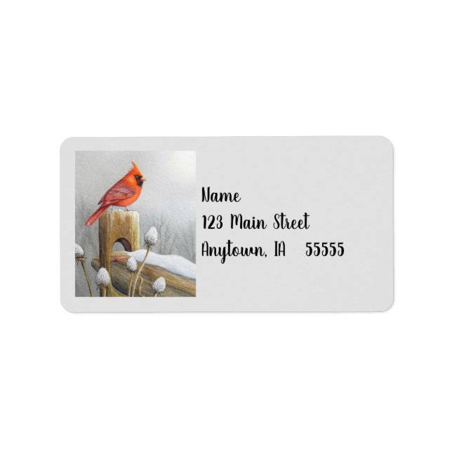 Etiqueta Pájaro rojo cardenal del norte sobre la acuarela (Frente)