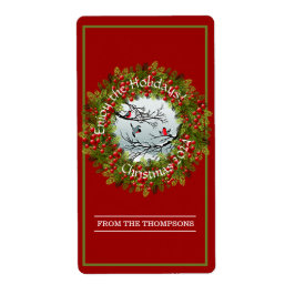 Etiqueta Pájaros personalizados En Agujas De Pino De Nieve 