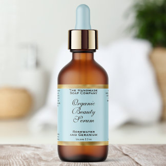 Etiqueta Pale Blue & Gold Cosmetics Dropper Bottle Label