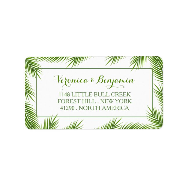 Etiqueta Palm Leaves Tropical Beach Wedding (Frente)