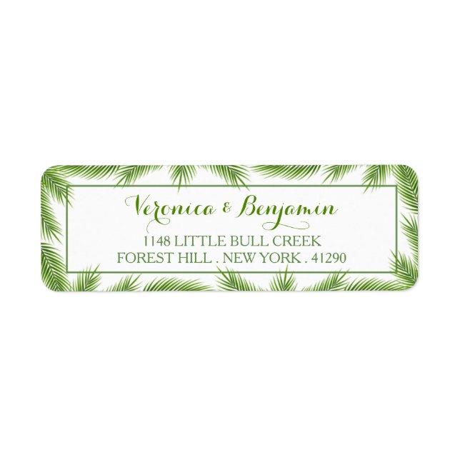 Etiqueta Palm Leaves Tropical Beach Wedding (Frente)