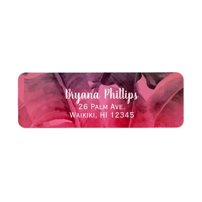 Etiqueta Palm rosa tropical de verano deja a Fiesta Luau (Frente)