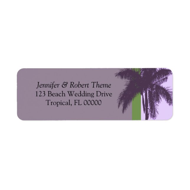 Etiqueta Palm Tree de fondo púrpura DIY Wedding Labels (Frente)
