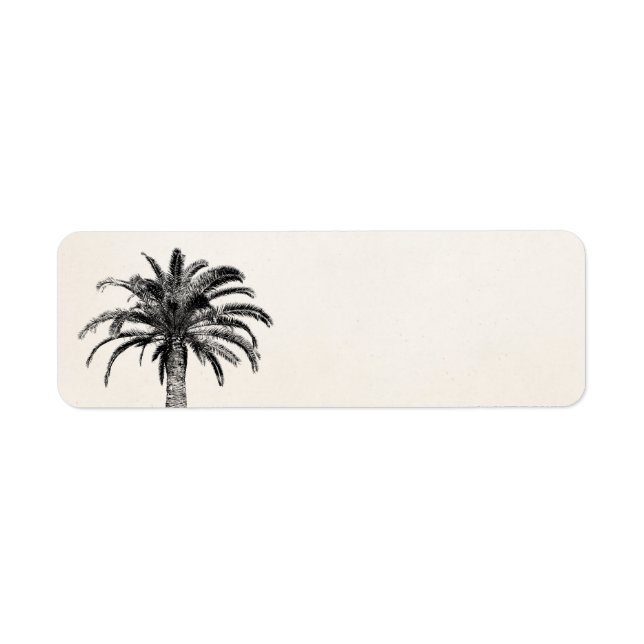 Etiqueta Palm Tree de Isla Tropical Retro en blanco y negro (Frente)