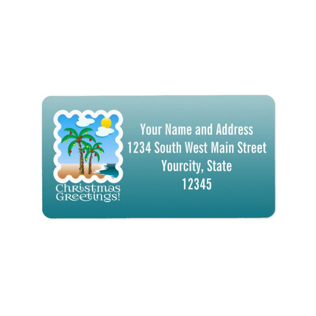 Etiqueta Palm Tree Holiday Lights Beach Navidades (Frente)