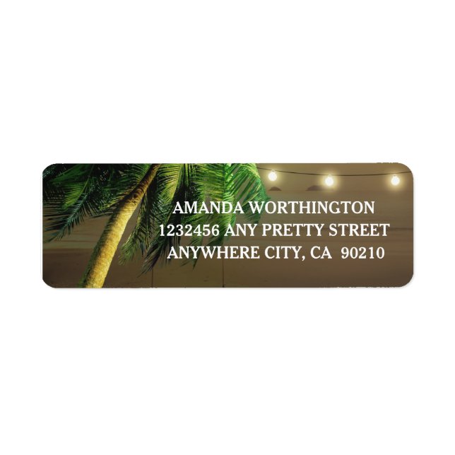 Etiqueta Palm Tree Lights Beach Wedding Address Labels (Frente)