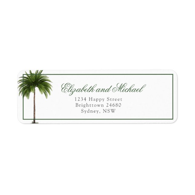 Etiqueta Palm Tree Modern Elegant Moda Boda (Frente)