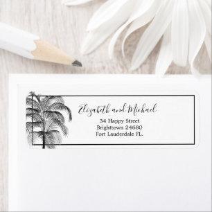 Etiqueta Palm Tree Moderno Elegante Blanco Negro
