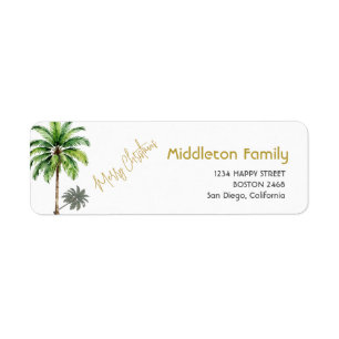 Etiqueta Palm Tree Tropical Feliz Navidad