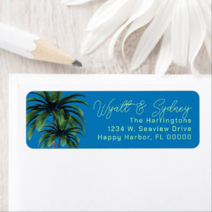 Etiqueta Palm Trees Blue Script Names Return address