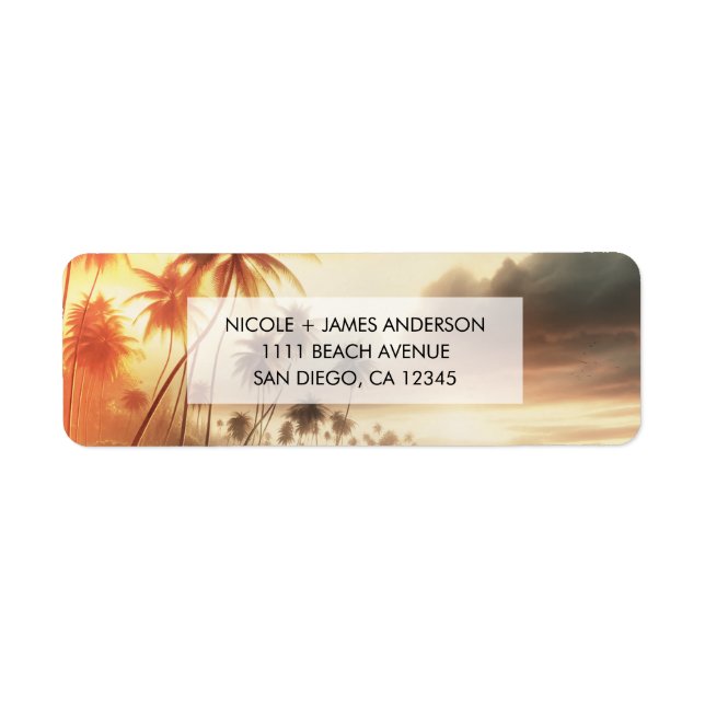 Etiqueta Palm Trees & Naranja Sunset Beach Wedding (Frente)