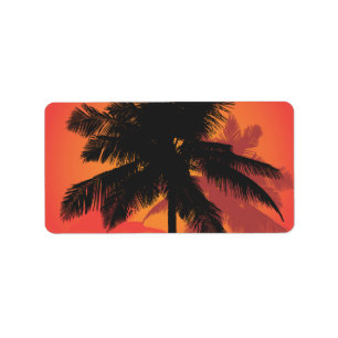 Etiqueta Palm Trees Silhouettes Sunset