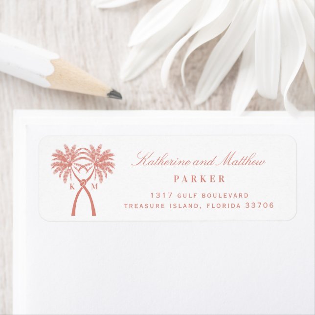 Etiqueta Palm Trees Tropical Beach Wedding Dirección (In situ)