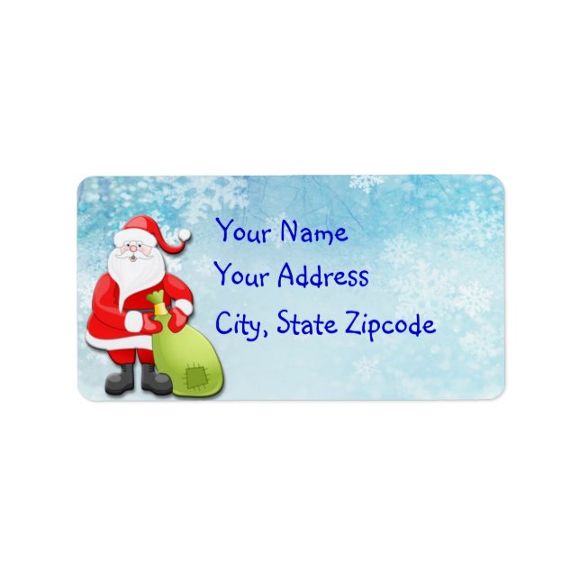 Etiqueta Papá Noel en un Navidad de fondo con nieve azul (Frente)