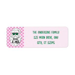 Etiqueta Papá Noel Navidad Cuadrada Rosa Verde Retro