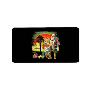 Etiqueta Papá Noel Surfista de Verano Tropical 6 Pack Navid