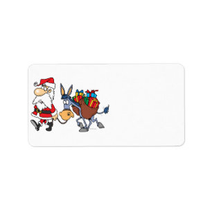 Etiqueta Papá Noel tonto y burro de Navidad