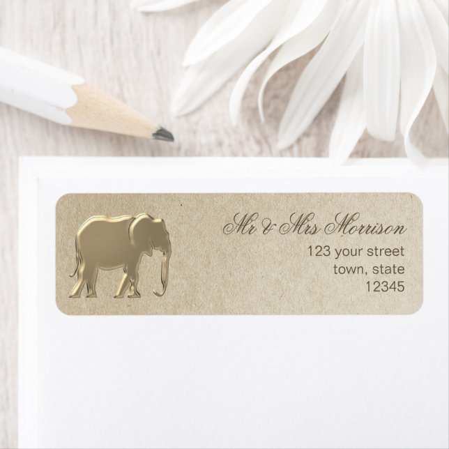 Etiqueta Papel de manualidad de elefante dorado para direcc (In situ)