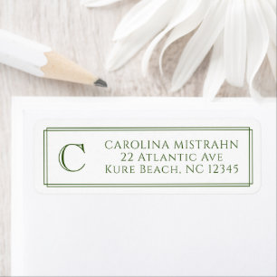 Etiqueta Papel Elegante con Borde Verde Oscuro y Monograma
