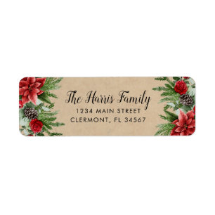 Etiqueta Papel Spruce Pinecone y Poinsettia Kraft