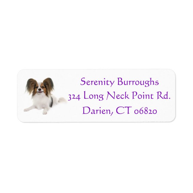 Etiqueta Papillon Puppy Dog Purple (Frente)