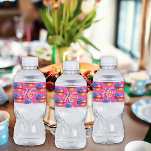 Etiqueta Para Botella De Agua 16.ª fiesta de cumpleaños Purpurina rosado dorado