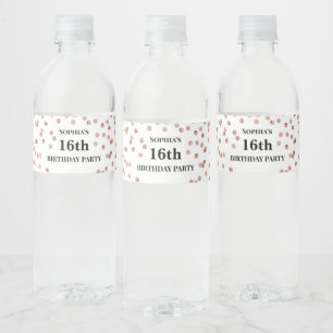 Etiqueta Para Botella De Agua 16.º Rosa de oro