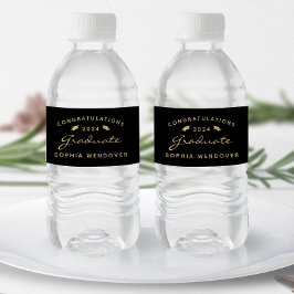 Etiqueta Para Botella De Agua 2026 Tapa de graduación de guión de oro negro