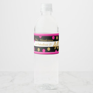 Etiqueta Para Botella De Agua 40 y el fabuloso oro blanco rosado rosado