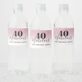 Etiqueta Para Botella De Agua 40 y fabulosa Faux Hot Pink Purpurina Fiesta de cu