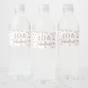 Etiqueta Para Botella De Agua 40 y fabuloso Rosa de cumpleaños Gold Confetti Wat