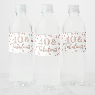 Etiqueta Para Botella De Agua 40 y fabuloso Rosa de cumpleaños Gold Confetti Wat