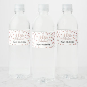 Etiqueta Para Botella De Agua 40 y fabuloso Rosa de oro de cumpleaños
