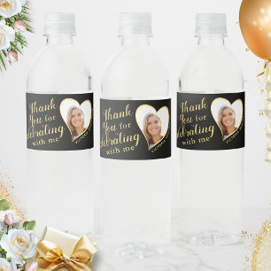 Etiqueta Para Botella De Agua 50 y fabuloso cumpleaños oro negro gracias