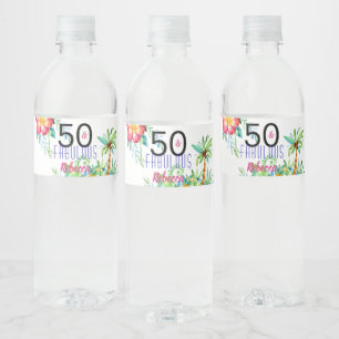 Etiqueta Para Botella De Agua 50 y fabuloso nombre floral tropical 50 cumpleaños