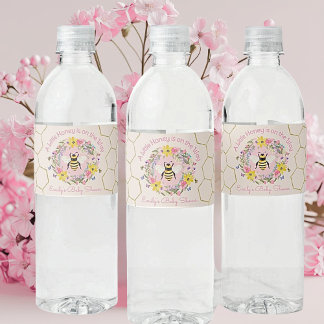 Etiqueta Para Botella De Agua A Little Honey Is On the Way Pink Baby Shower