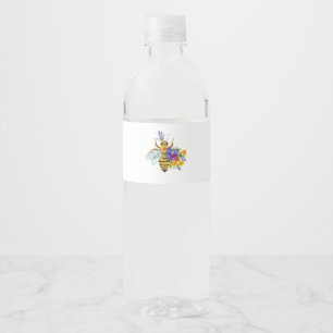 Etiqueta Para Botella De Agua Abeja de flor con plantas silvestres