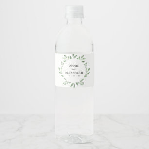 Etiqueta Para Botella De Agua Acuarela Botánica Verde Oliva